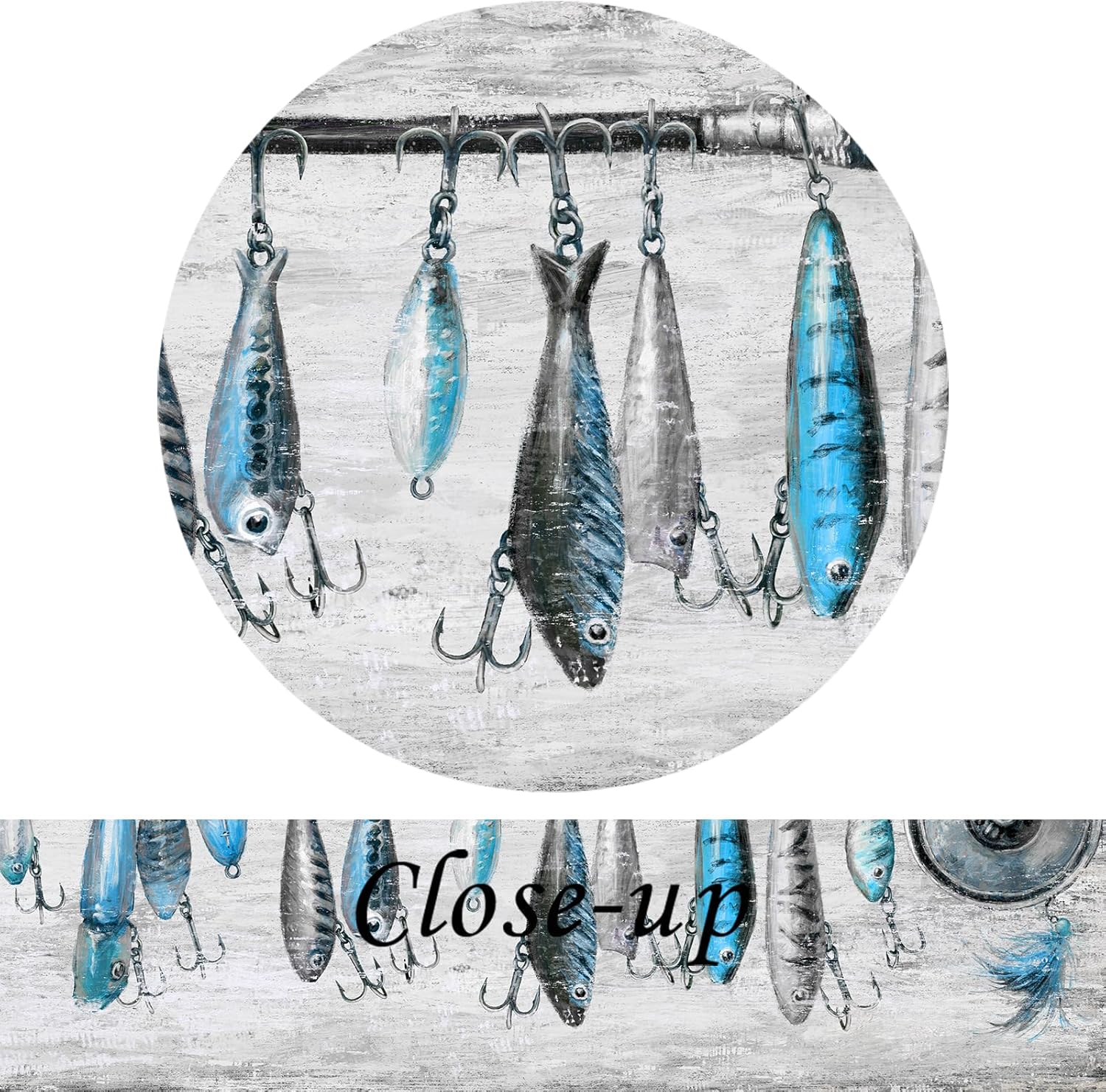 KREATIVE ARTS 3-Piece Vintage Fishing Rod Canvas Wall Art Set, Blue and Grey Nautical Decor, Rustic Fish and Hook Painting for Cabin, Coastal Freshwater Artwork, 12x16'' Each, Ready to Hang - Image 5