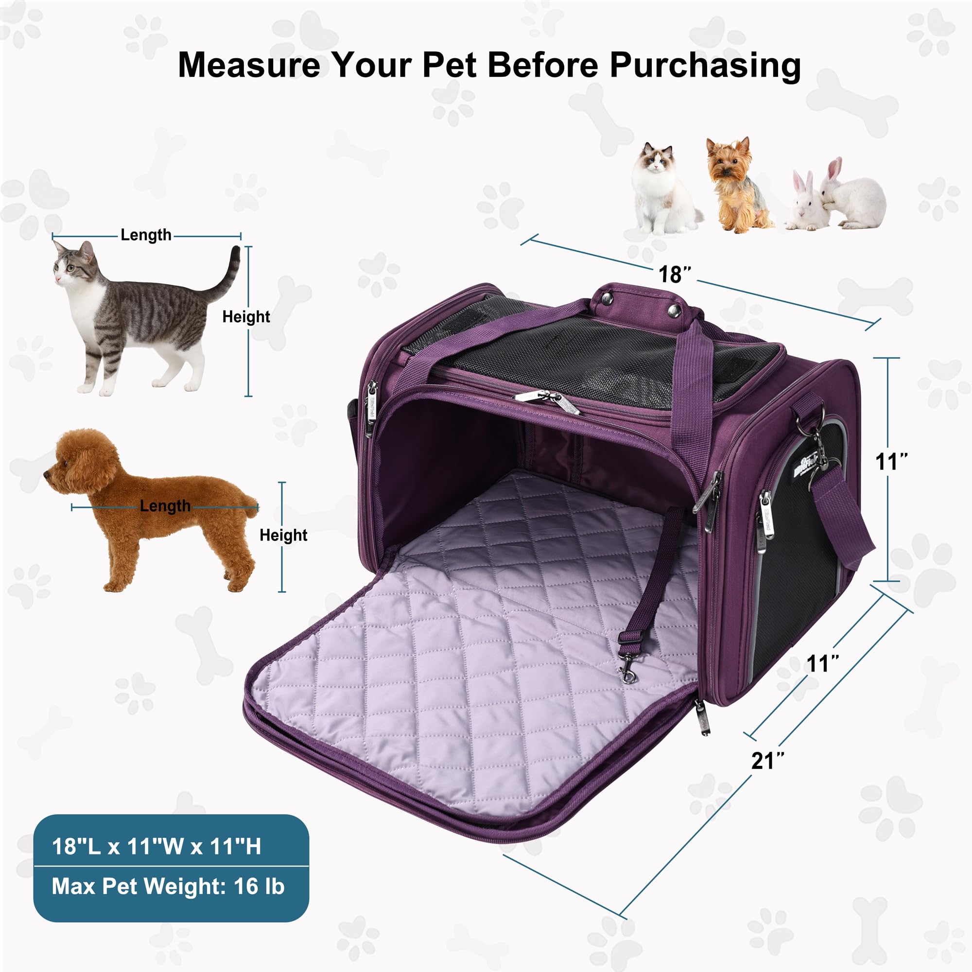EliteField Deluxe Soft-Sided Pet Carrier (3 Year Warranty, Airline Approved), Travel Bag for Dogs, Cats & Small Pets, with Expandable Mat - image 6