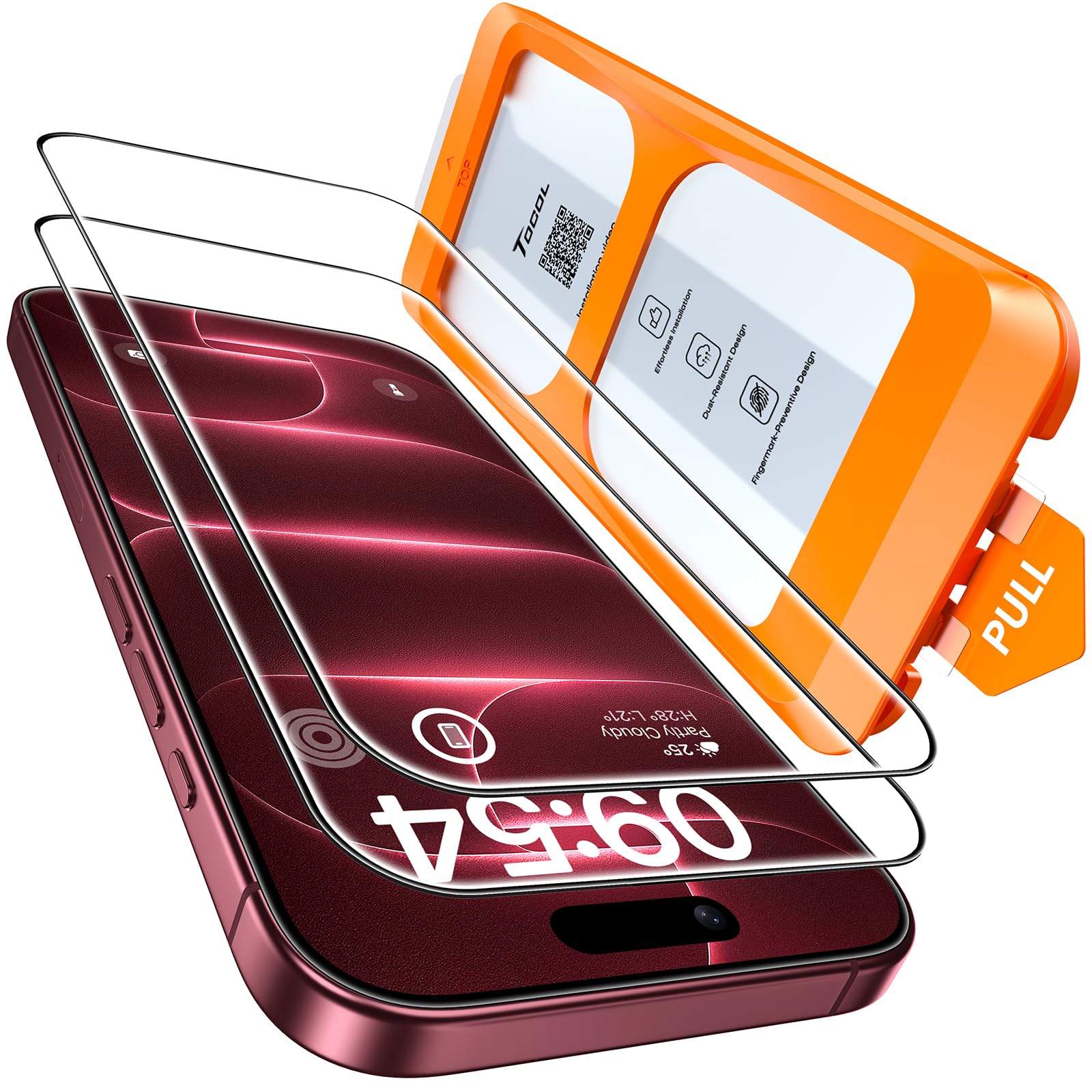 TOCOL Pellicola per iPhone 18 Pro, Facile Installazione, Senza Bolle | Vetro temperato HD 9H, Grado Militare Antisfondamento e Antigraffio, Copertura Completa, Compatibile con Cover, 2 Pezzi