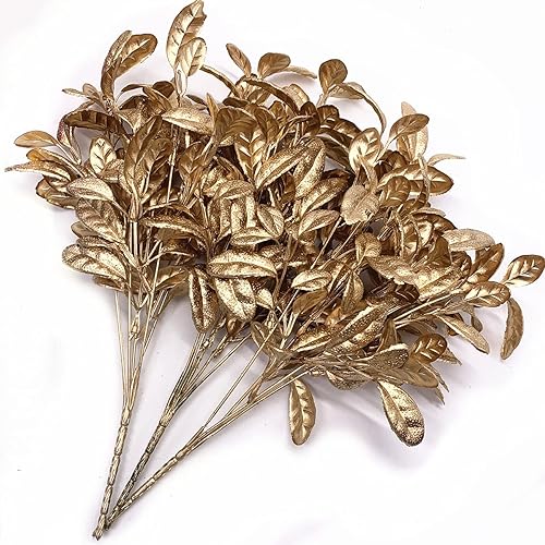 Miniatura 4 de CATTREE Plantas artificiales para decoración de Navidad, hierba de plástico dorado, hojas falsas, arbustos de simulación para interiores y