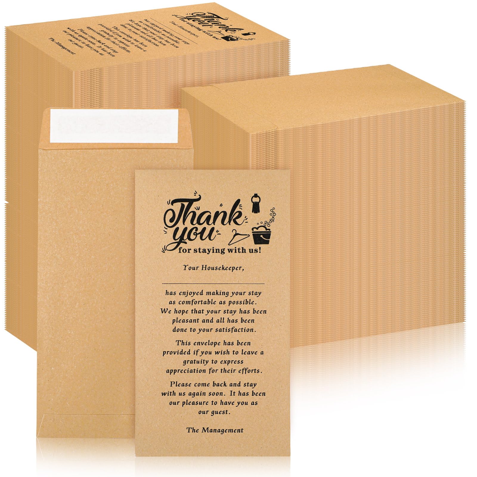 Eersida 500 Pcs Kraft Housekeeping Tip Thank You Envelopes Bulk 3.5 x 6.5 Inch Self Adhesive Kraft Paper Seed Envelopes for Cash Coin Money Gratuity