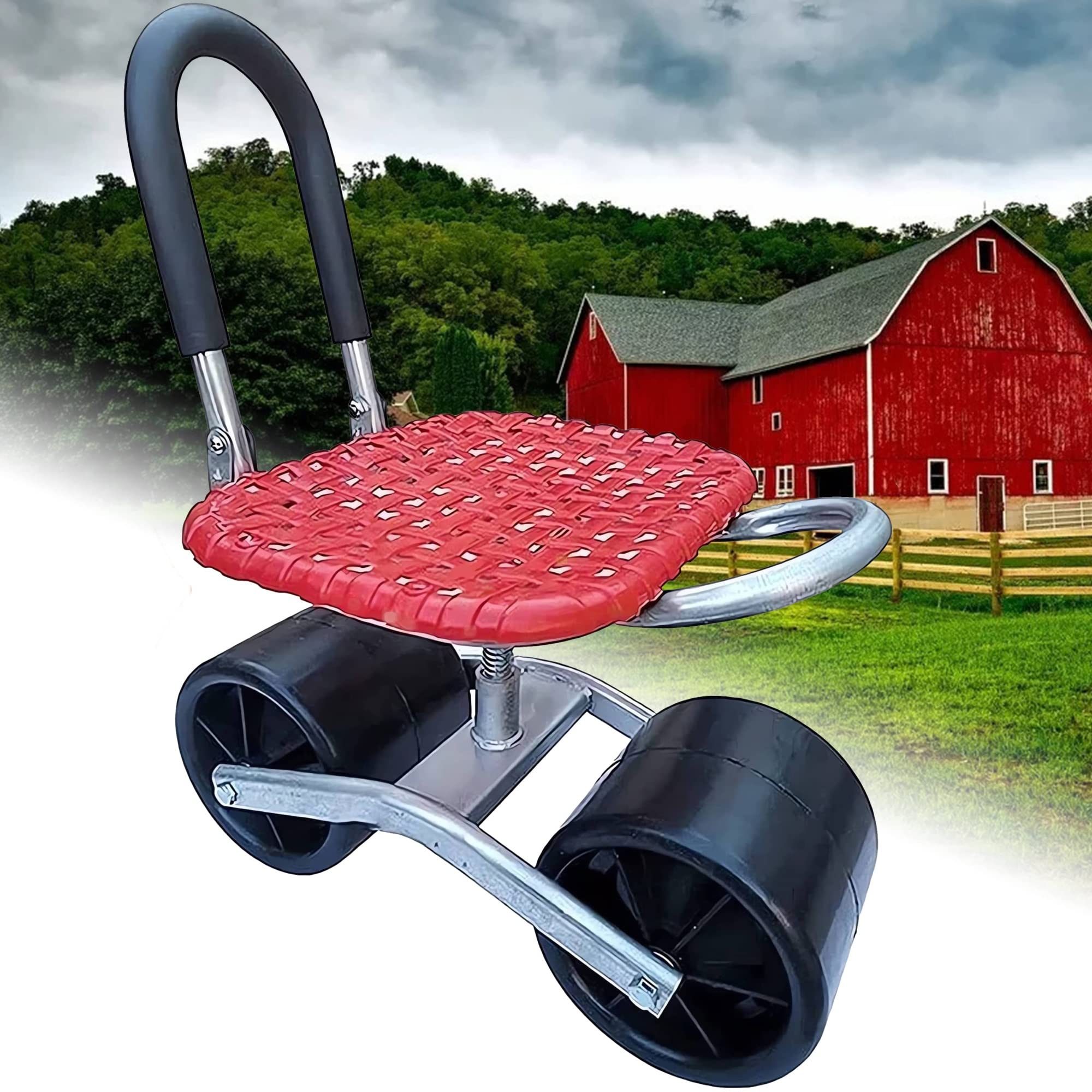360 ° Drehbarer Gartensitz Auf Rädern, Klappbarer Gärtnerwagen mit Rückenlehne und Verstellbarer Höhe, Rollender Gartenarbeitssitz für Jäten/Gartenarbeit/Rasenpflege für Gärtnerpflanzen