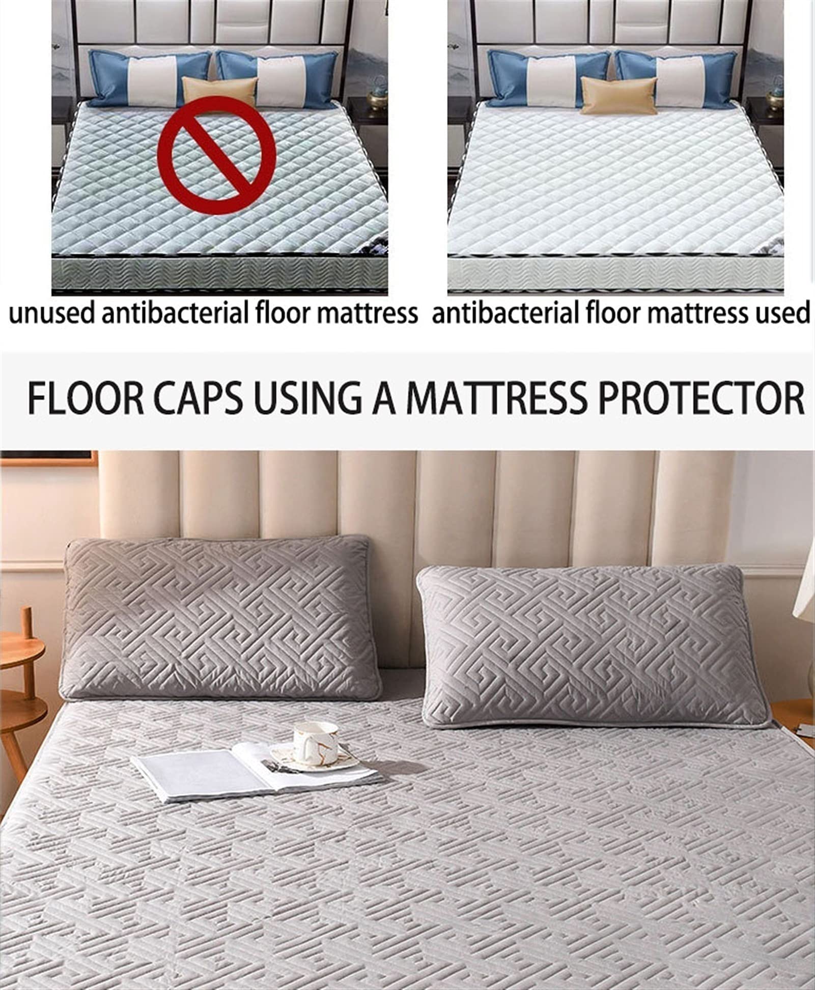 Protège-Matelas Matelassé Élastique Couleur Unie Protège-Matelas Chaud 100% Coton Couvre-Matelas Couvre-lit (Couleur : Blanc, Taille : 180x220cm)