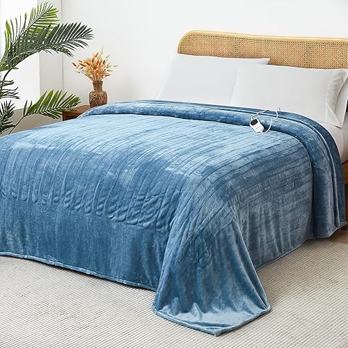 Manta de calefacción eléctrica Manta de cama térmica tamaño Queen de 84 x 90 pulgadas con 10 niveles de calefacción, 8 horas de apagado automático