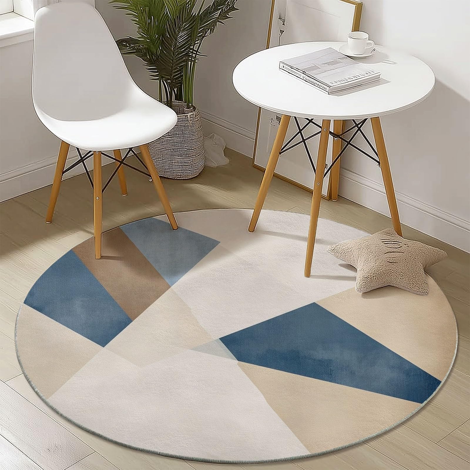 Tapis rond à poils courts en flanelle crème et design vintage