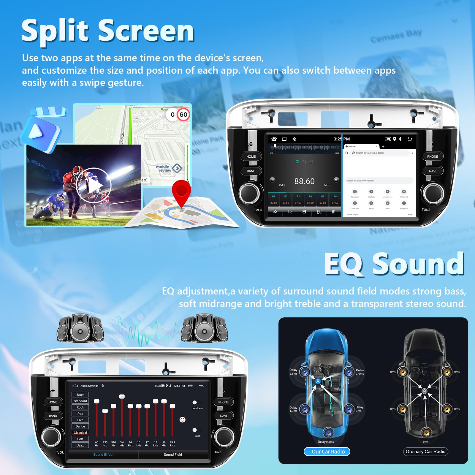 Carplay Autoradio per Fiat Punto 2012-2015 con Wireless Android Auto 2G+64G, Bluetooth Car Stereo Schermo con GPS Navigation 5G WiFi RDS/FM SWC USB Mirror Link +Canbus+AHD/CVBS Telecamera