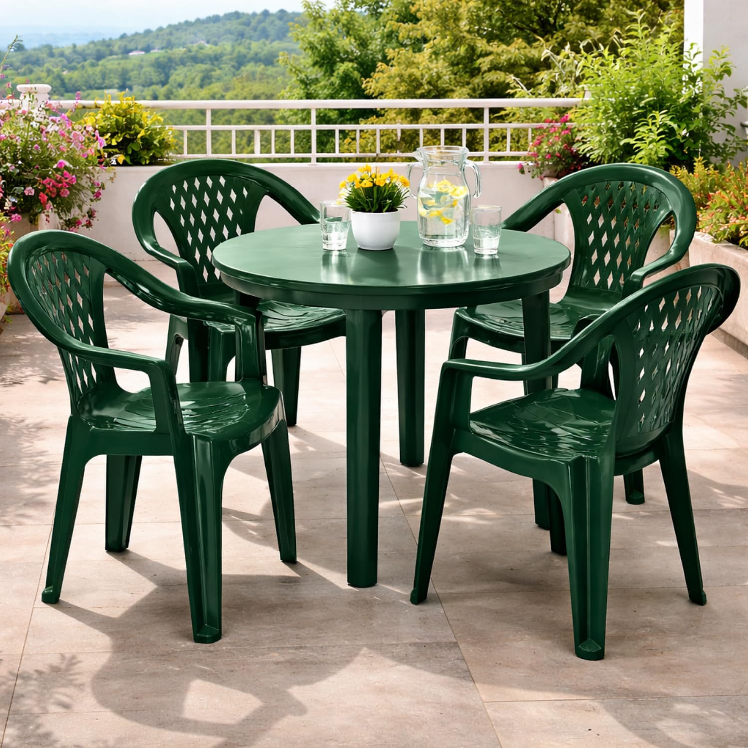 PALUPLUS Set 4 Sedie da Giardino in Polipropilene Verde 57x61,5x79 cm Impilabile per Esterno ed Interno Made in Italy