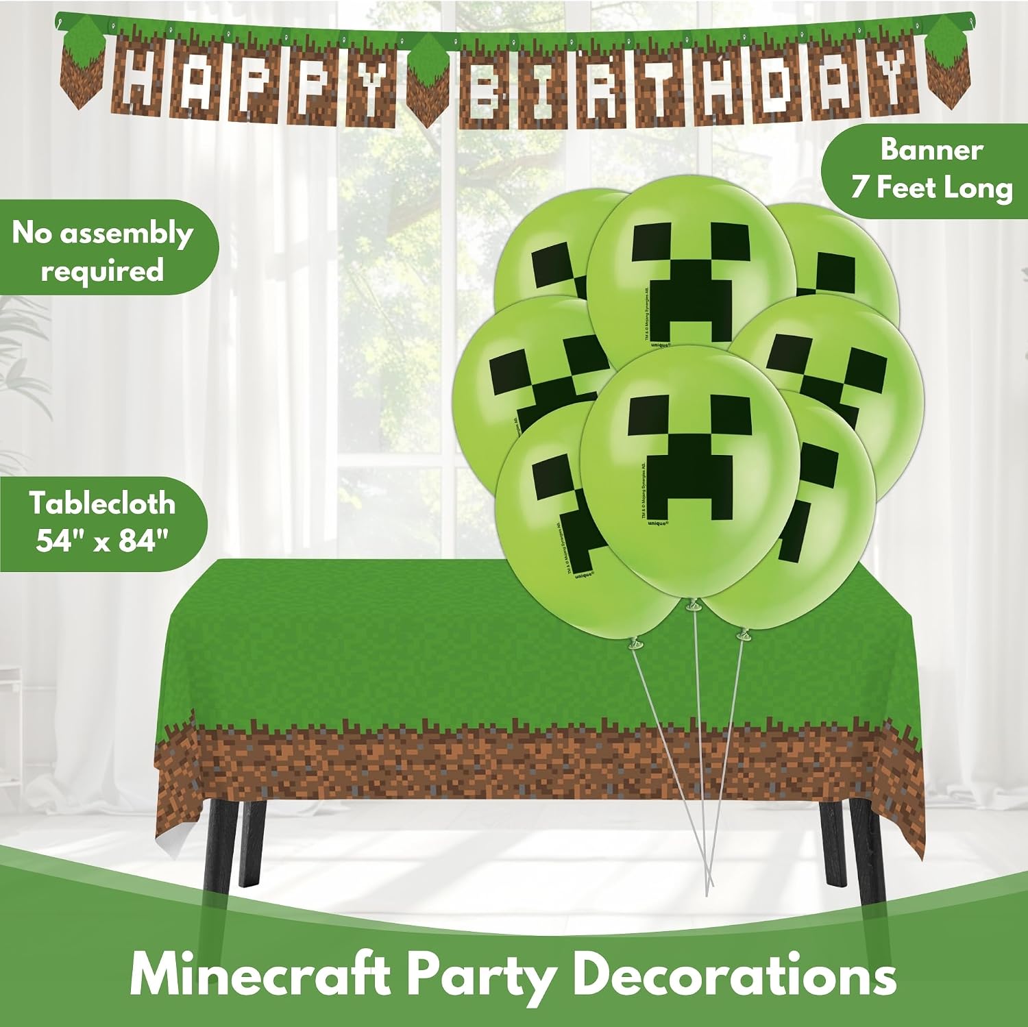 32 Plates Minecraft Birthday Decorations for 16 - Dinner and Dessert Plates, Napkins, Tablecloth, Banner, Balloons, Checklist - Party Supplies - Officially Licensed