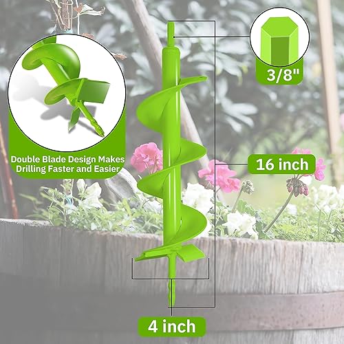 Miniatura 3 de Broca de taladro de jardín mejorada de 4 x 16 pulgadas, broca de taladro de jardín resistente de doble hoja, taladro para taladro de hielo, taladro