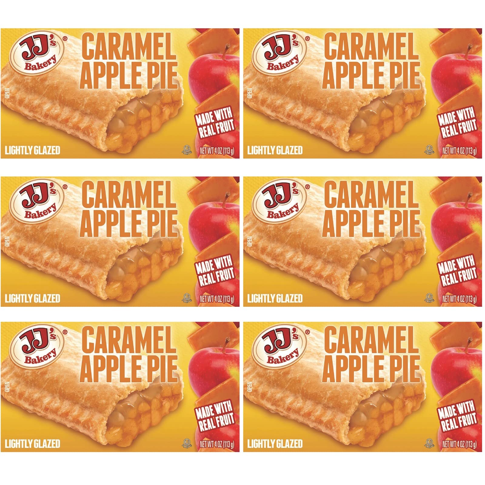 JJ's Bakery Caramel Apple Snack Pies, Individual Dessert, Fresh-Baked, Perfect for Snacks, Nut-Free, Kosher Parve, 4 Oz Each (Pack of 6)