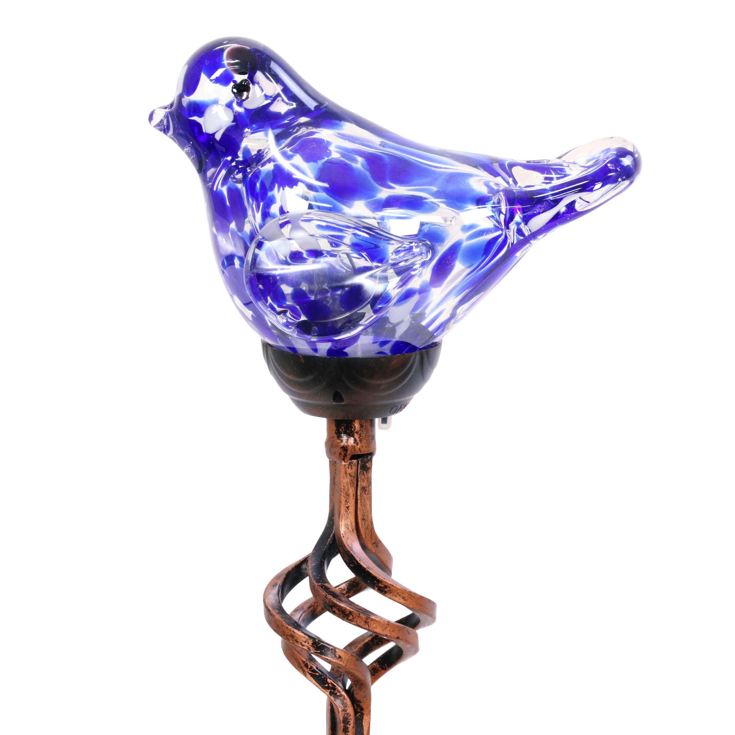 Exhart Garden Solar Lights, Decorative LED Bird Garden Stake, Hand Blown Glass and Metal Outdoor Decoration, Blue, 5.5 x 31 Inch