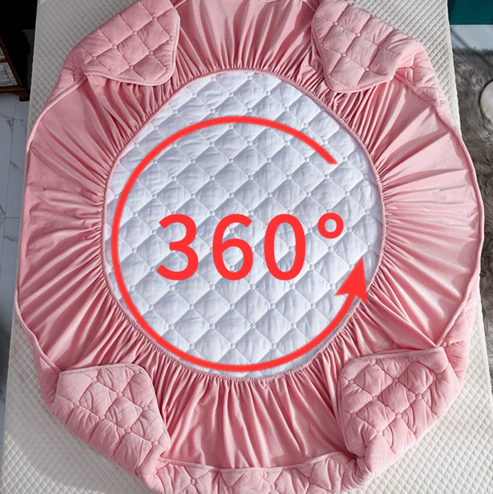Sábanas bajeras de colchón con esquinas elásticas, para otoño e invierno, terciopelo de cristal acolchado grueso, color sólido, protector de colchón de bolsillo profundo, rosa, 180 x 200 cm + 25 cm (3