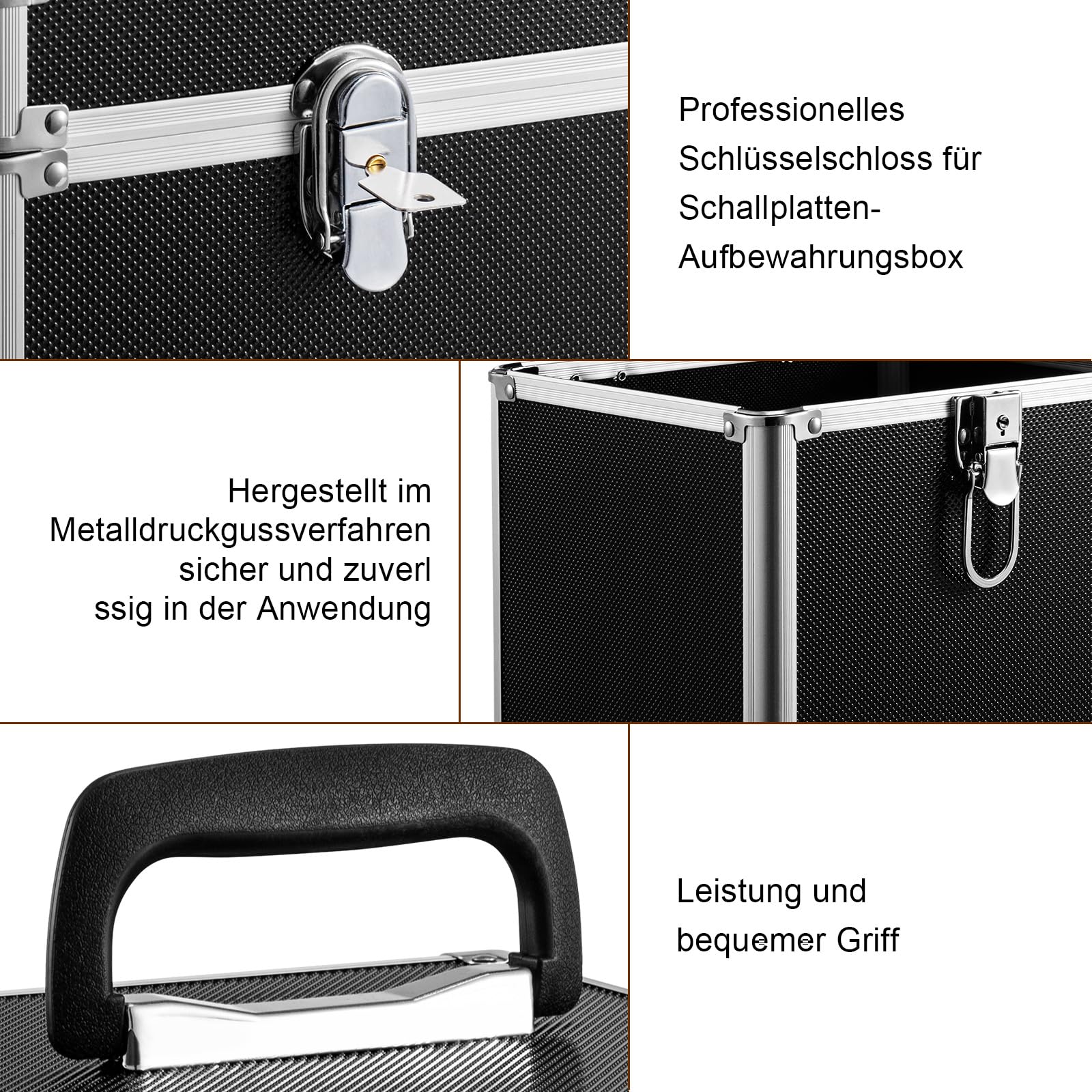 Trintion Schallplatten Aufbewahrung 50 LP Plattenkoffer Schallplattenkoffer Tragbarer Abschließbarer Vinyl Koffer für 12-Zoll Schallplatten Schutzbox mit Transportfunktion Record Case Schwarz