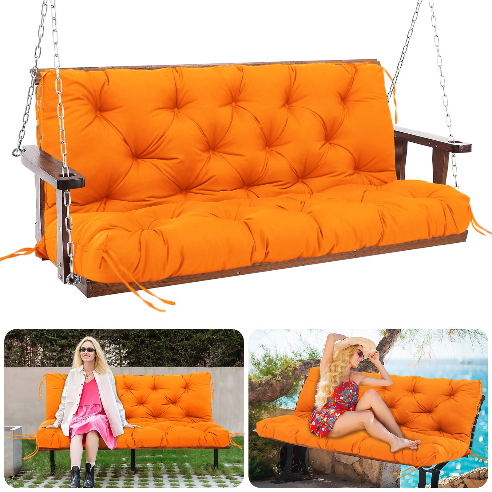 MQGHJ Garden Swing Cushions Thick 12cm Outdoor Swing Cushions 2 Seater 100cm Swing Seat Cushions Waterproof Garden Bench Cushions for Patio Porch Indoor(Orange-100x100cm)