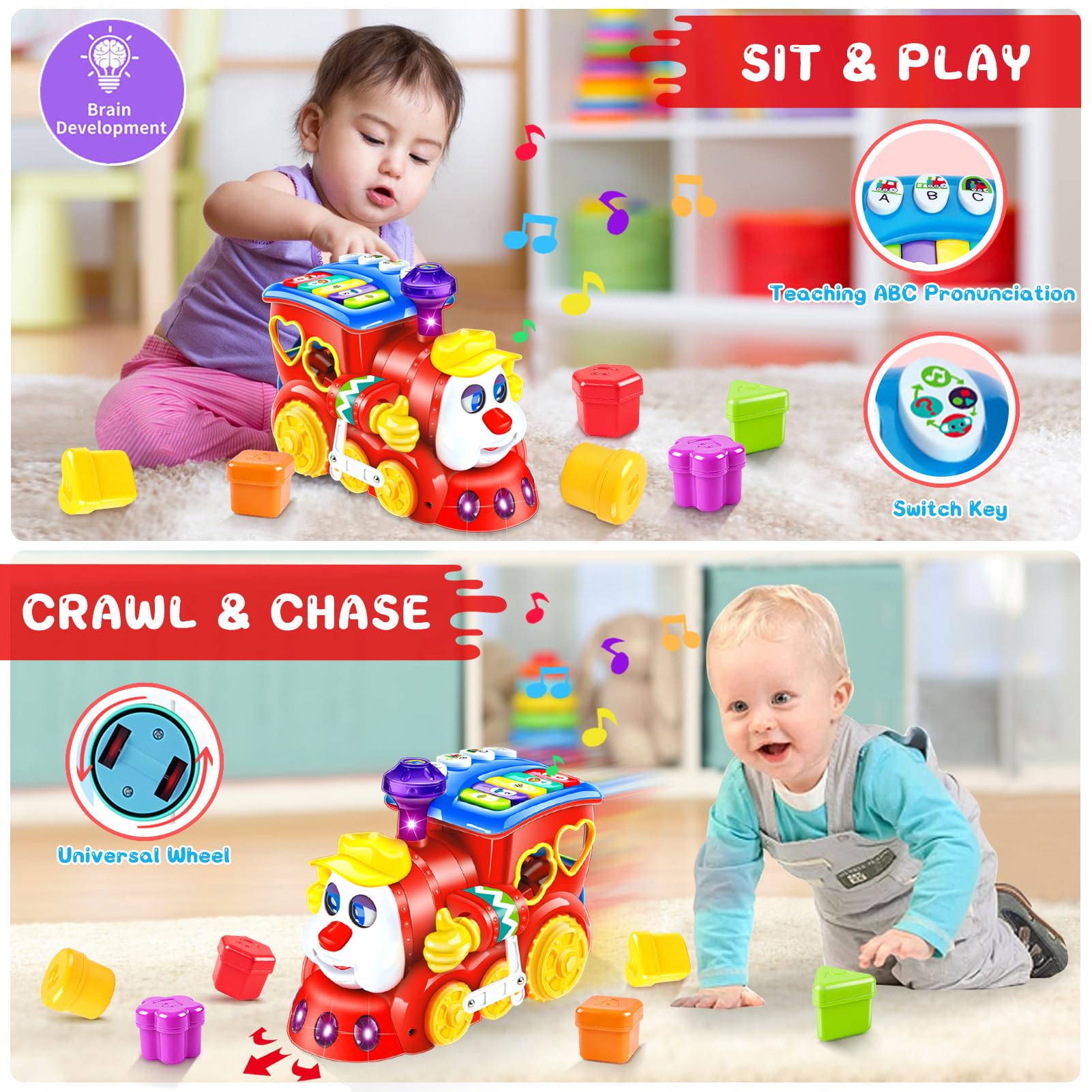 Giochi Bambini 1 2 Anno Treno Musicale Giocattoli Regalo Bambino 1 Anno Educativi l'apprendimento con luci/musicali Compleanno Natale Bambino Bimba Giochi Montessori 1 2 3 Anno Neonato 6 9 12 18 Mesi