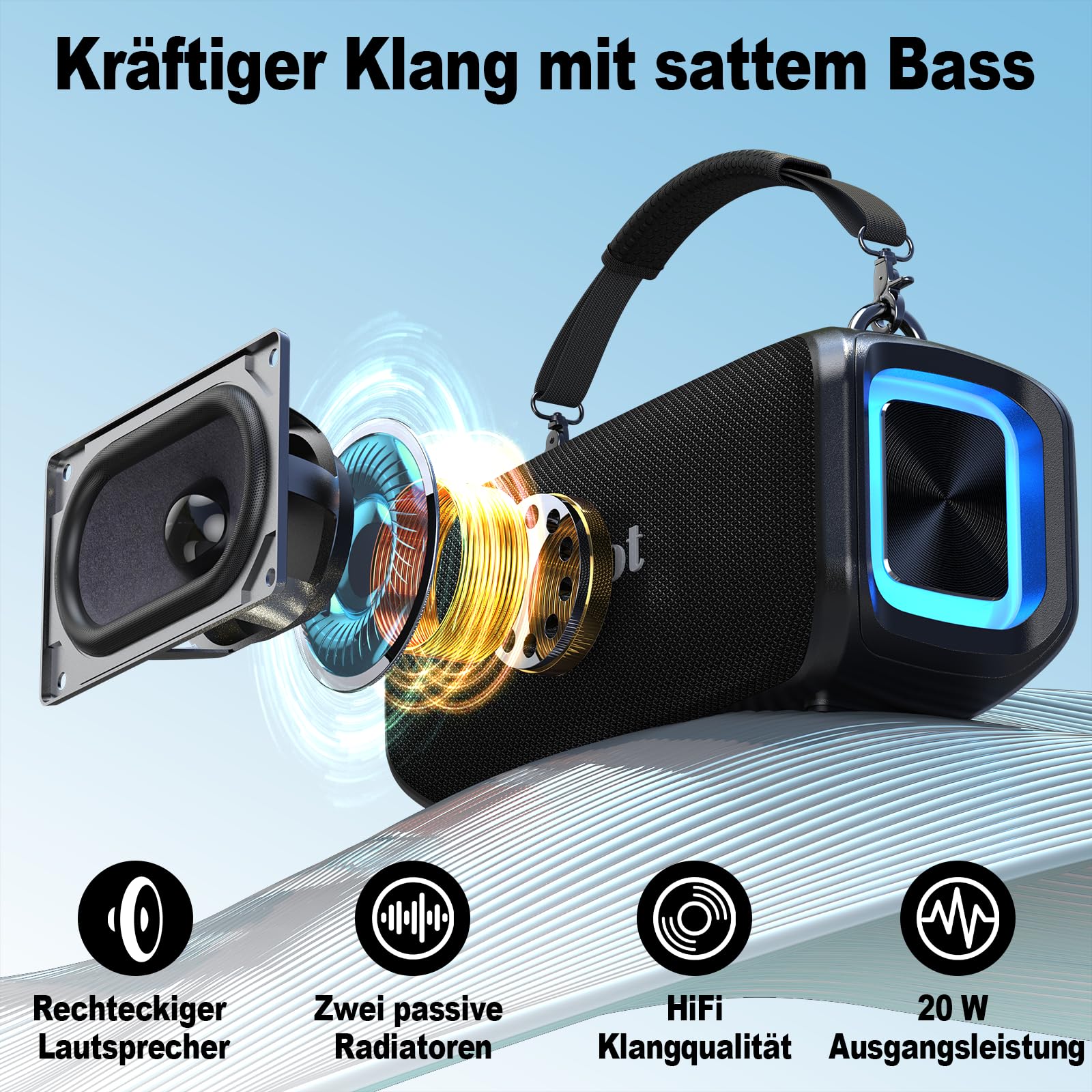 Tragbarer Karaoke-Lautsprecher für Erwachsene, kompakte Gesangsmaschine mit kabellosem Mikrofon, Bluetooth-Lautsprecher mit sattem Bass, magischem Klang und LED-Beleuchtung