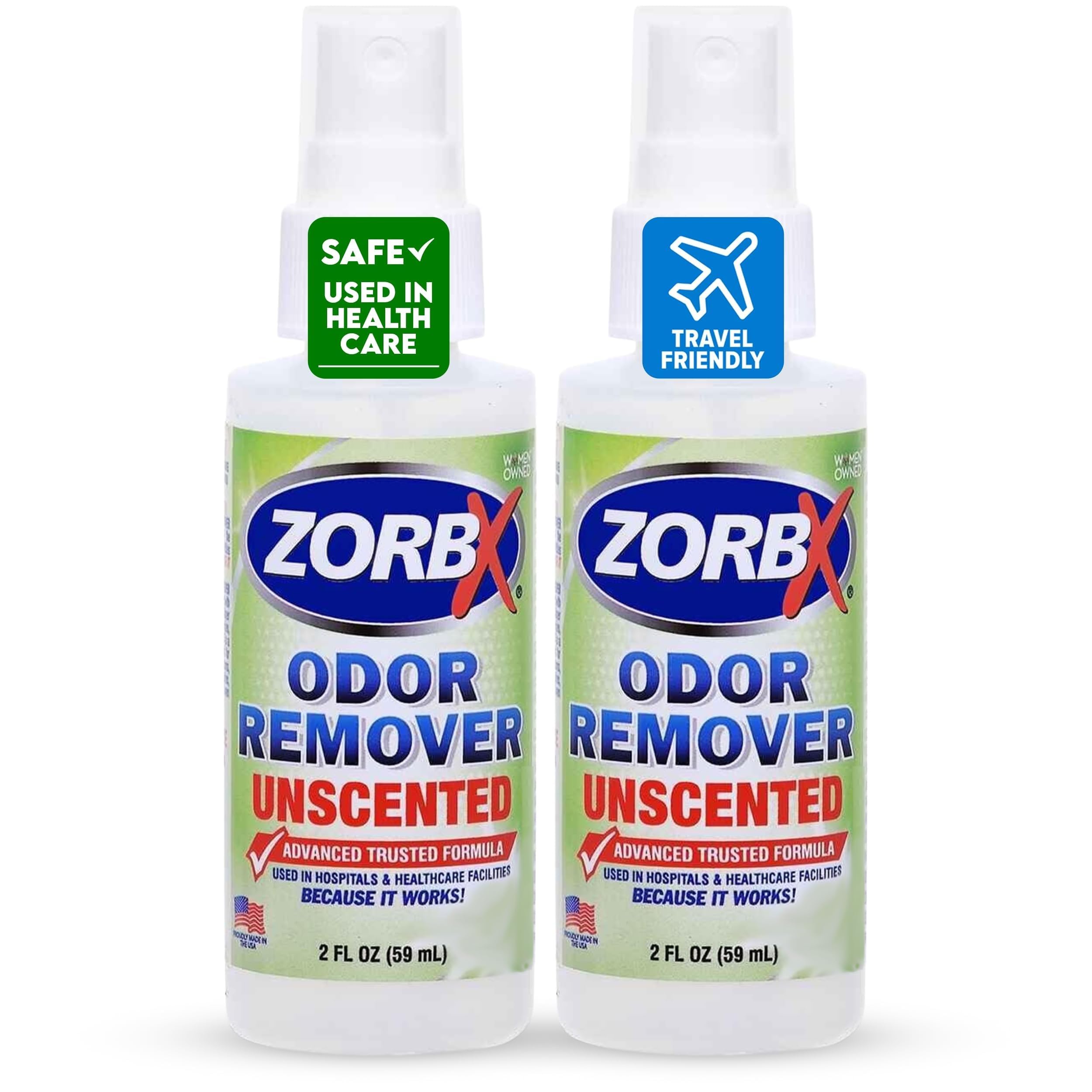 ZORBX Unscented Odor Eliminator for Strong Odor 2 Fl Oz, Pack of 2 - Used in Hospitals & Healthcare Facilities - Advanced Formula, Fast-Acting Odor Remover Spray for Dog, Cat, House & Carpet