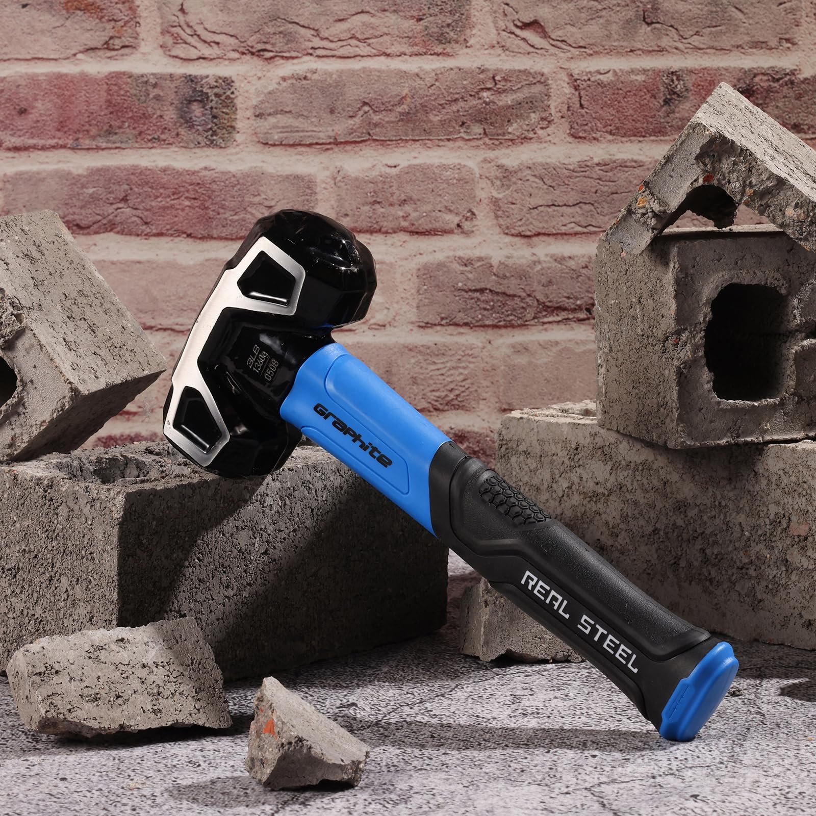 REAL STEEL 0508 Marteau de forage en graphite forgé avec poignée en caoutchouc pour frapper 1,4 kg