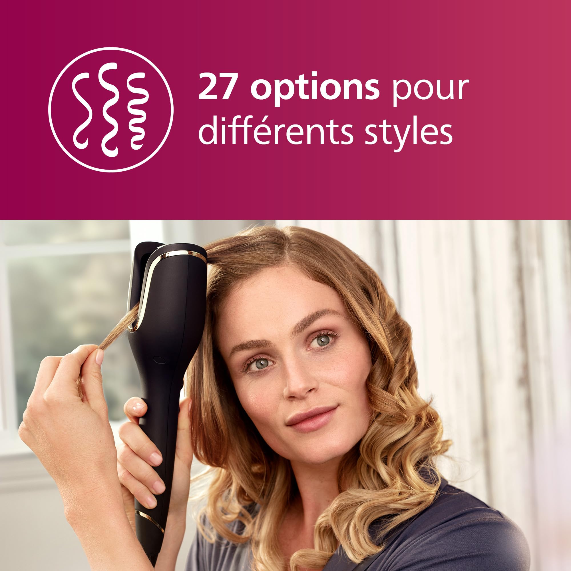 Philips série 8000 - boucleur automatique, 27 options de style différentes, noir, modèle BHB876/00