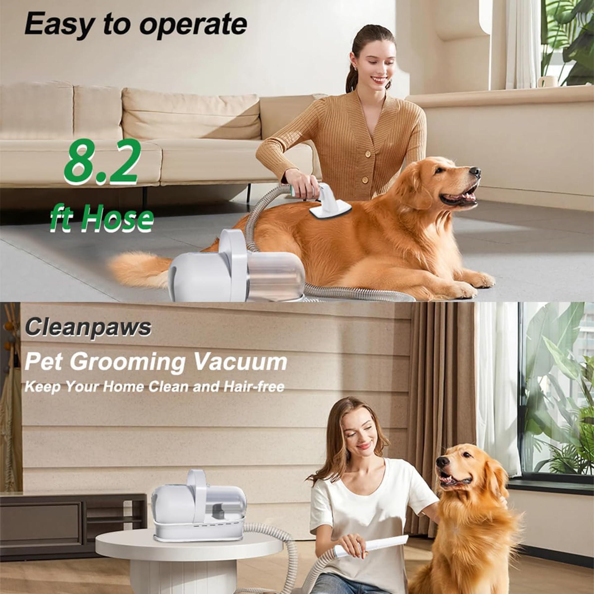 Kit de Aseo para Mascotas 7 en 1 con Aspiradora, Cortapelos para Perros con Depósito de Polvo de 1 L y 13 Peines Profesionales Depilador para Mascotas para Perros y Gatos con Muda Gruesa y Fina