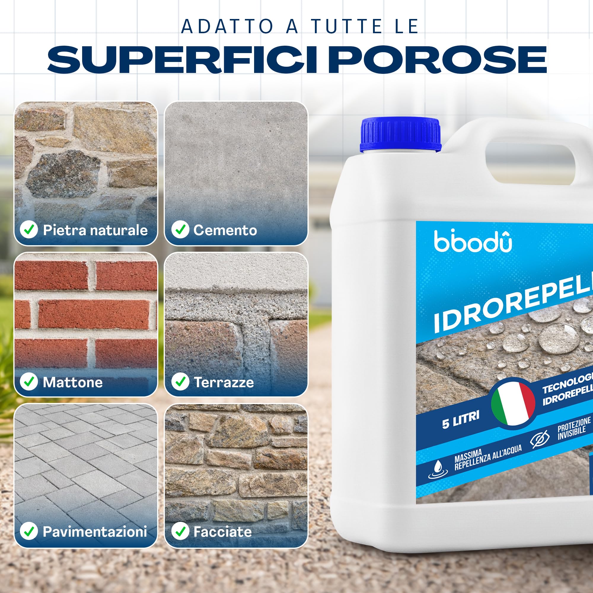 Idrorepellente Impermeabilizzante 5L per 30–50 m² | Protezione Invisibile per Facciate, Terrazzi, Pietra, Muri Esterni e Cemento | Previene Macchie Verdi, Sporco e Umidità