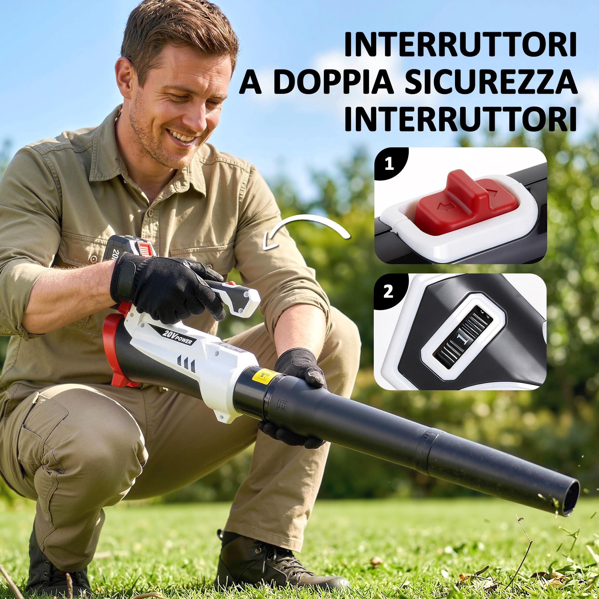 Outsunny Soffiatore a Batteria 18V, Soffiatore Foglie con Batteria 4Ah, Motore Brushless 250W, 6 Livelli Velocità 149 km/h, Turbo Boost, Caricabatterie, Leggero, per Giardino Foglie Neve Polvere