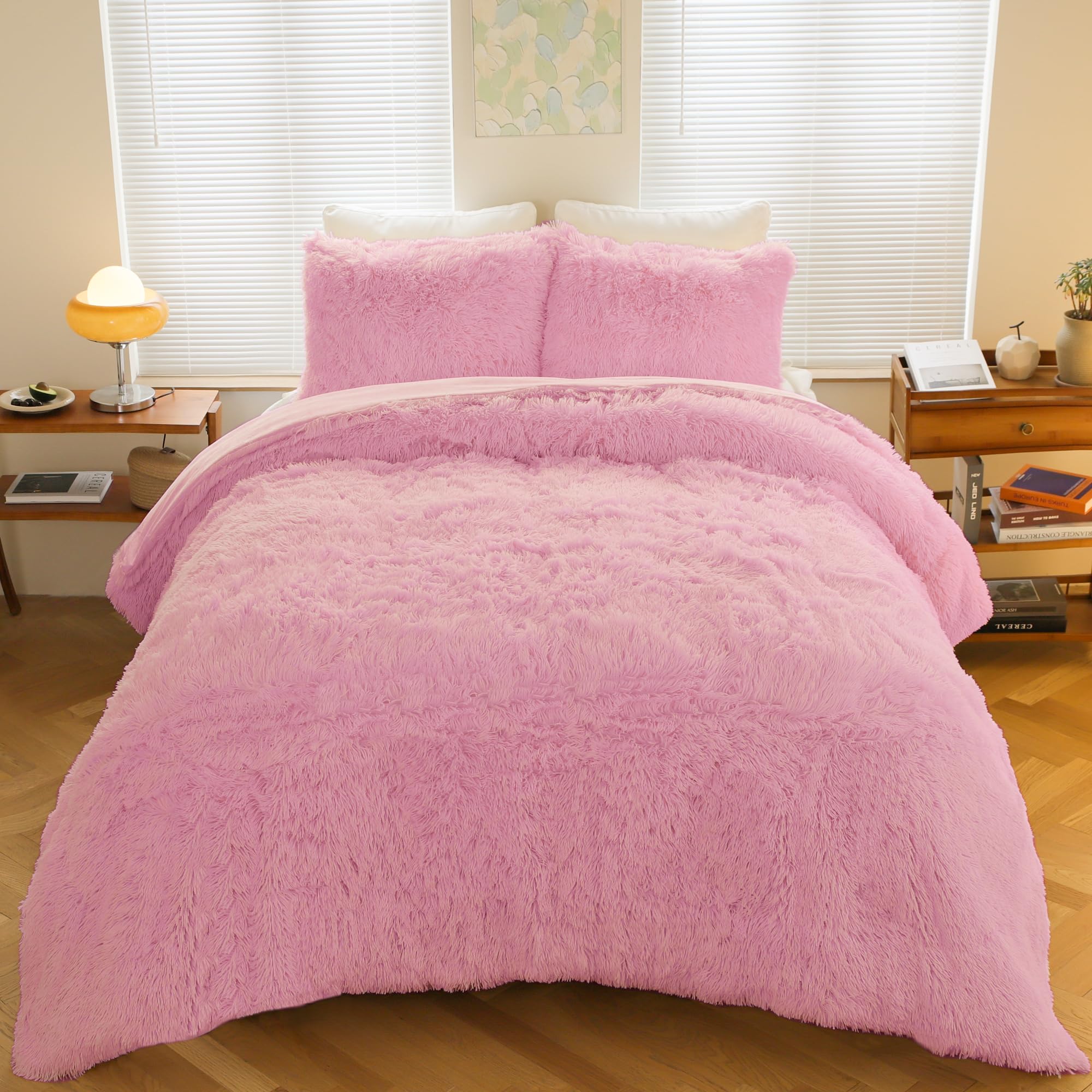 VIPBED Faux Fur Shaggy Comforter Set Queen Size, Ultra Soft