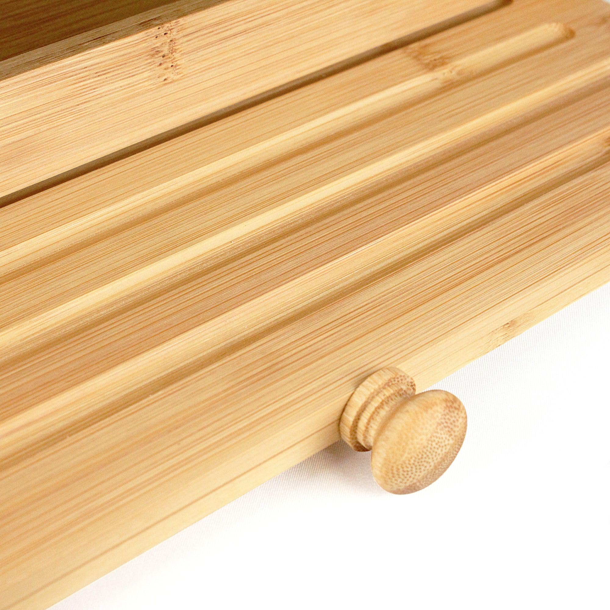 Fishtec - Boîte à Pain en Bambou avec Planche à Découper Intégrée - Récupération des Miettes - Caisse à Pain - Panier à Pain - Porte Coulissante - Idéal pour Conserver Votre Pain - 37 x 23 x 19,7 cm