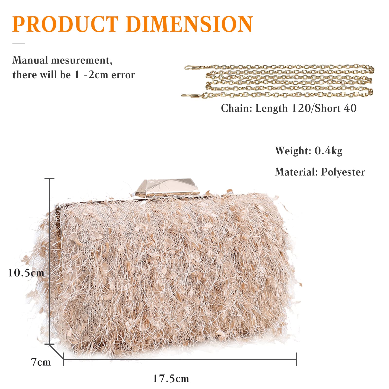 CORIOS Bolsa de Fiesta de Noche para Mujer Bolsa de Mano con Cadena Bandolera Elegante de Hombro para Fiesta de Graduación Banquete Boda Albaricoque