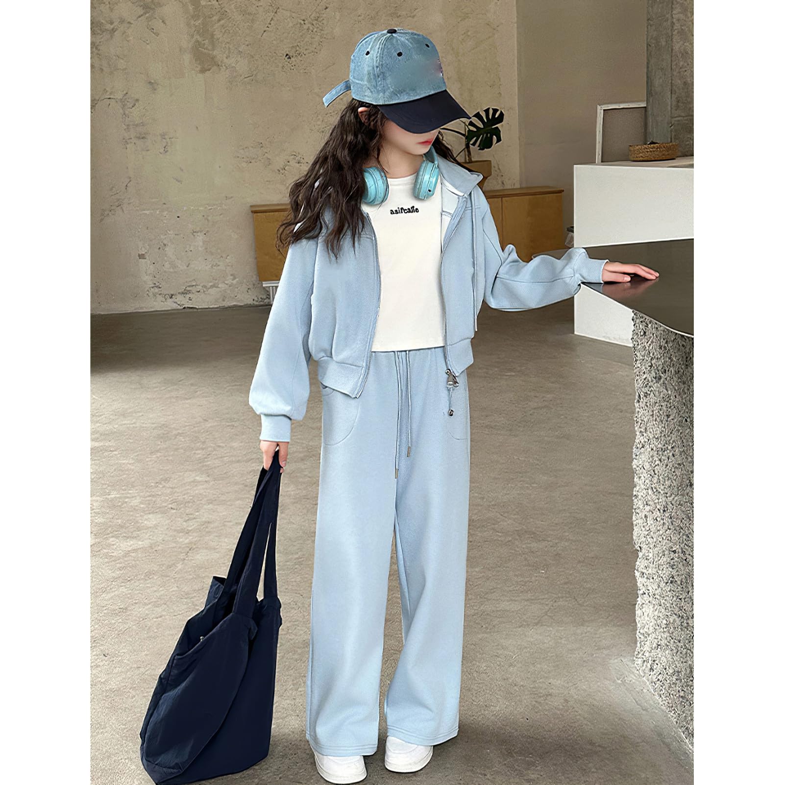 amropi Completo da Bambina Ragazze Tuta Giacca con Cappuccio e Pantaloni a Gamba Larga Set per 3-12 Anni