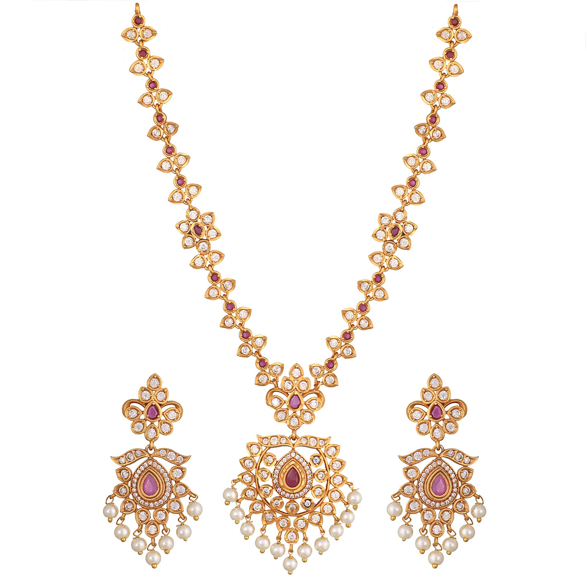 TARINIKA Indian Traditional Antique Gold plated CZ Stones Necklace set for women and Girls- White Red (B08L44TLV8) Amazon Price History, Amazon Price Tracker