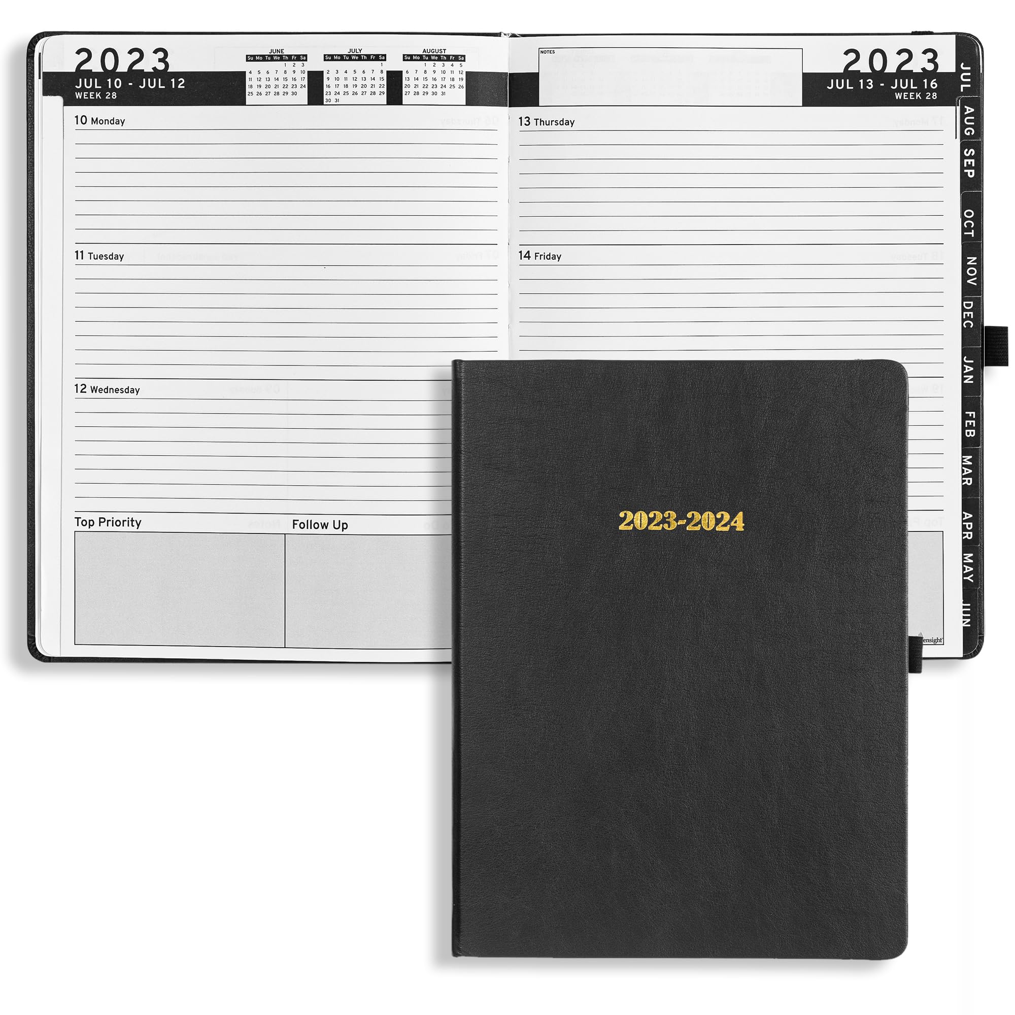 2023-2024 Daily Leather Planner Weekly Monthly - ENSIGHT Large Academic Planner Men or Women (8.5 x 11") Business Personal or Student with Pen Holder, Bookmark, Notes Pages, Thick Paper, Runs July 2023 - June 2024 (BLACK)