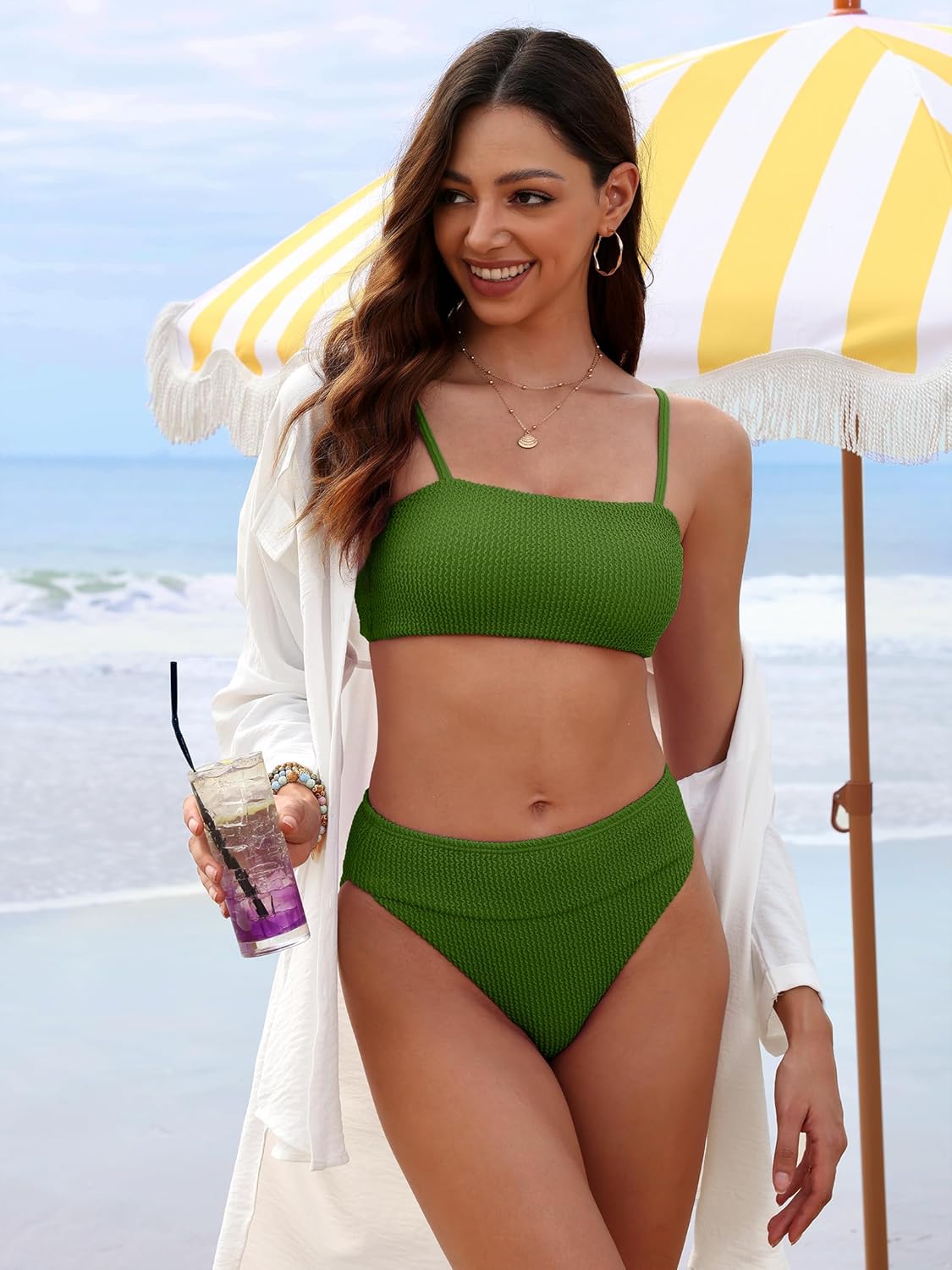 ANRABESS High Waisted Bikini Sets for Women Tummy Control 2 Piece Swimsuits Ribbed Textured Bathing Suits Beach Swimwear - Image 4