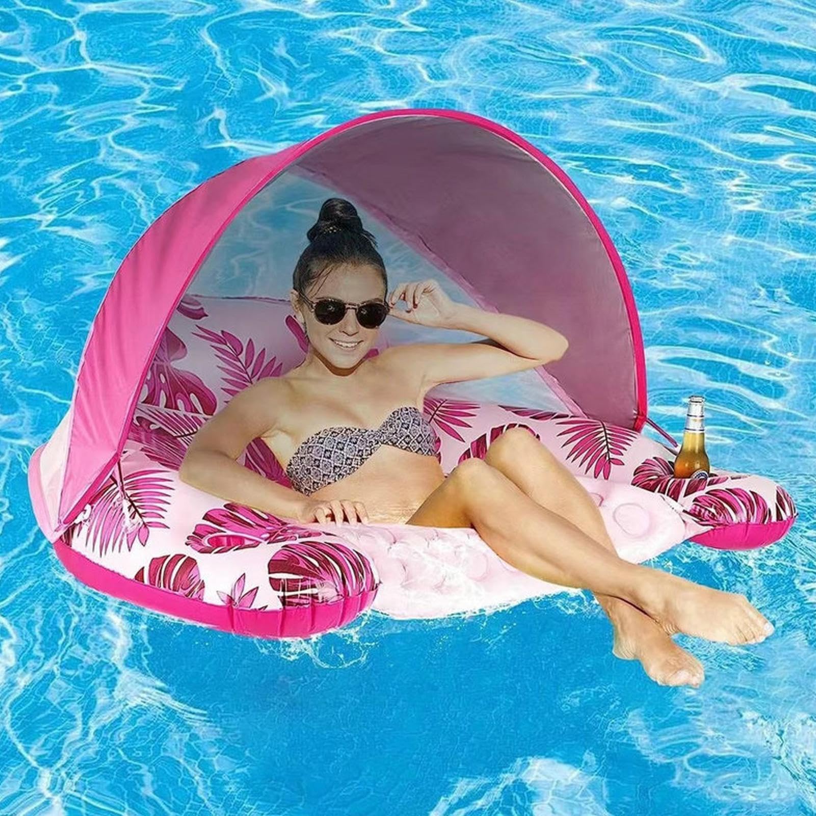 Flotteurs adultes pour la piscine, hamac de piscine gonflable, chaise longue flottante avec porte-gobelet et pare-soleil pour les activités sur le lac Rivière Natation été et amusement en plein air