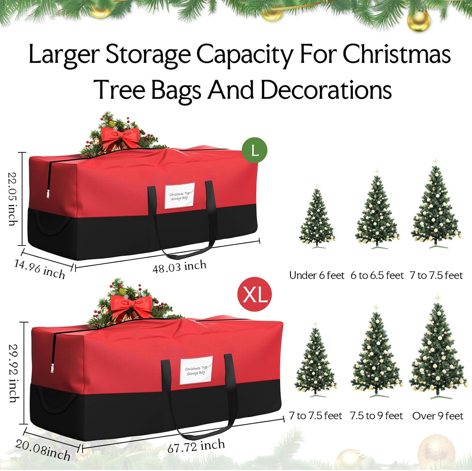 Christmas Tree Storage Bag,Fits Up 10 Ft Tall Artificial Trees,600D Oxford Material,Heavy Duty Tree Bag,Dampproof Storage Bag with Durable Reinforced Handles & Dual Zipper&Transparent Pocket - Image 2