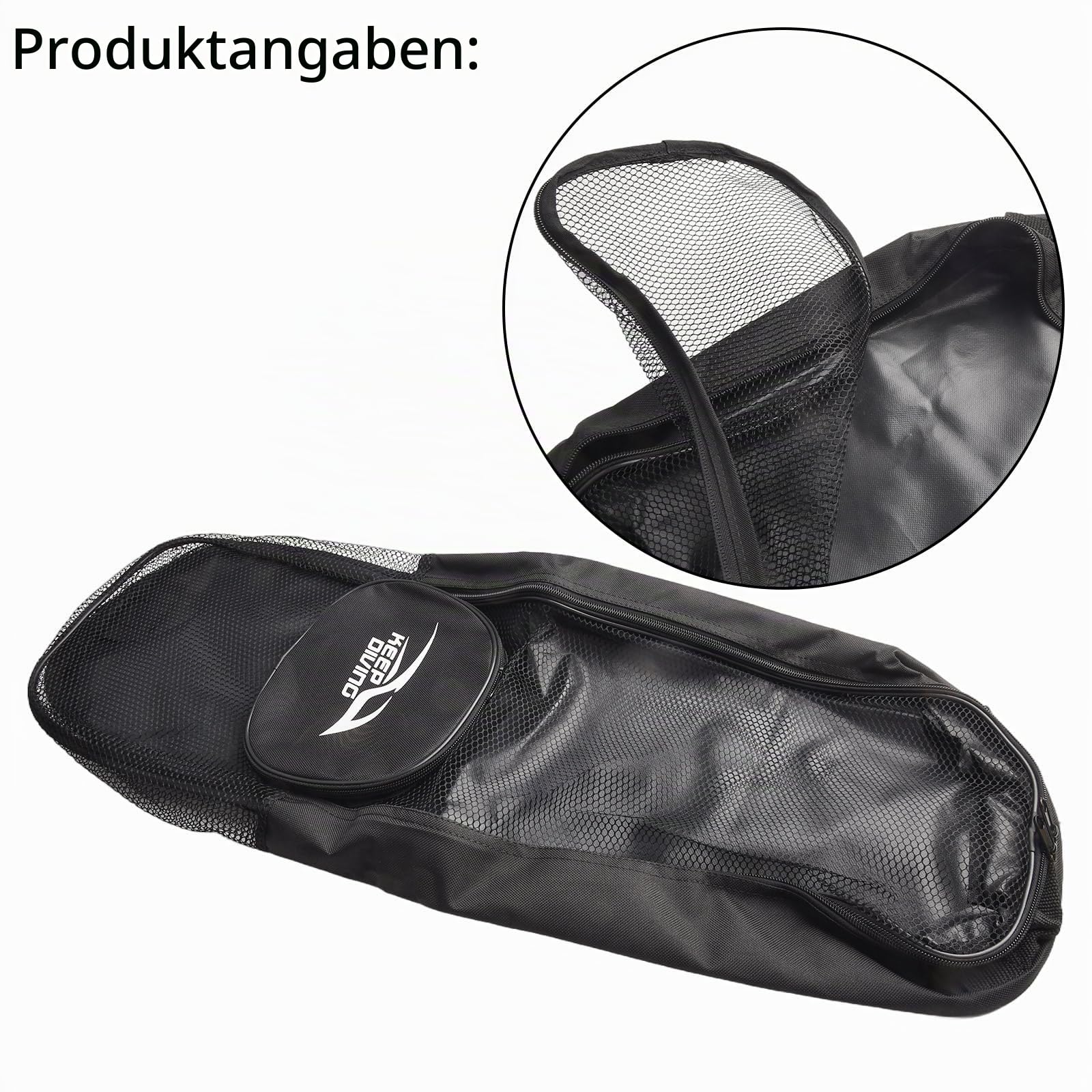 Netz-Schnorchelausrüstungstasche extra groß Strandtasche zum Tauchen Schnorcheln Schwimmen Netztasche mit Schultergurt für Tauchen Schnorchel Flossen Schwarz