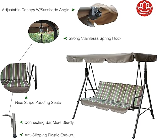 Miniatura 3 de Kozyard Alicia - Silla columpio para patio con 3 cómodos asientos acolchados y marco de acero resistente a la intemperie con recubrimiento en polvo