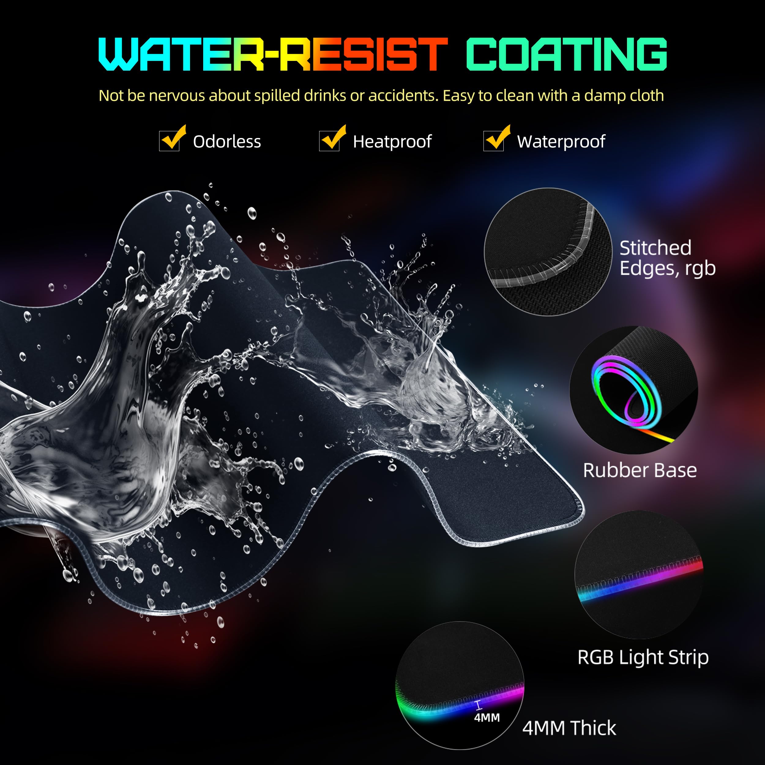 Tappetino per mouse con ricarica wireless, tappetino per mouse da gioco RGB, grande tappetino da scrivania con superficie ultra liscia, tappetino per mouse antiscivolo, tappetino impermeabile per