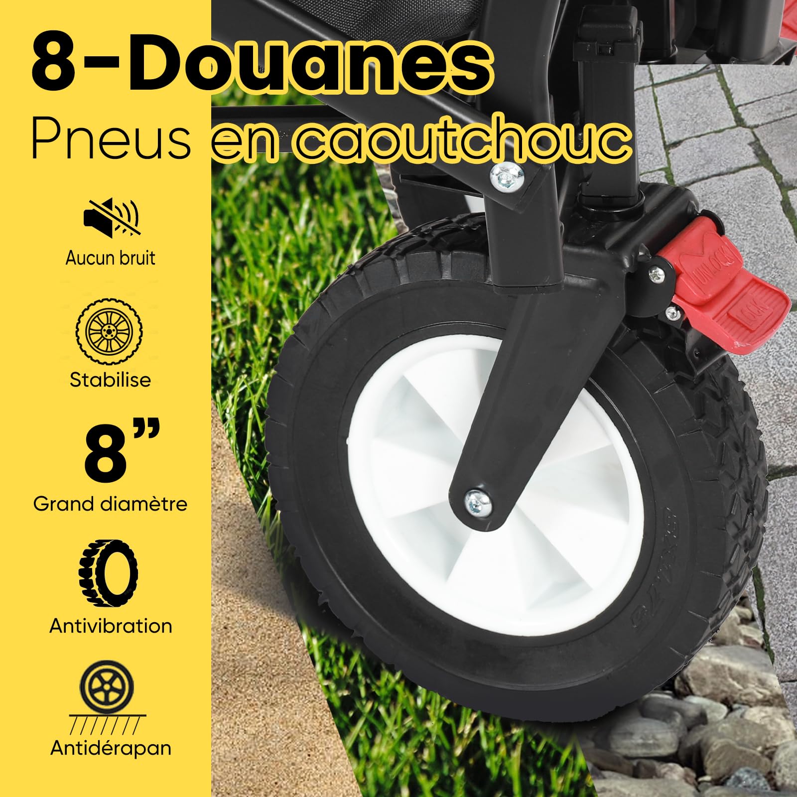 Sekey Chariot de transport pliable en caoutchouc 200 kg pour charge lourde, adapté au terrain, chariot à main pliable, pour la plage, le camping, les enfants, ultra silencieux, caoutchouc plein 100 l,