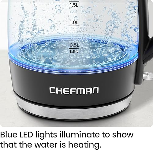 Miniatura 4 de Chefman Hervidor eléctrico, 1.8 L 1500 W, caldera de agua caliente, tapa extraíble para una fácil limpieza, apagado automático, protección contra