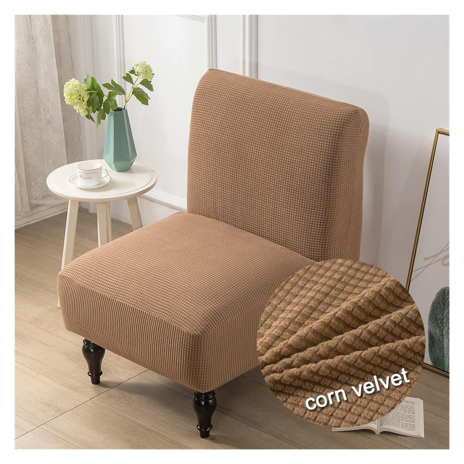 WJHDWYD Stretch Armless Chair Covers, 1 Seater Jacquard Armless Accent Armchair Cover Elastic Furniture Protector Removable Washable for Living Room Bedroom Hotel(Chameau)