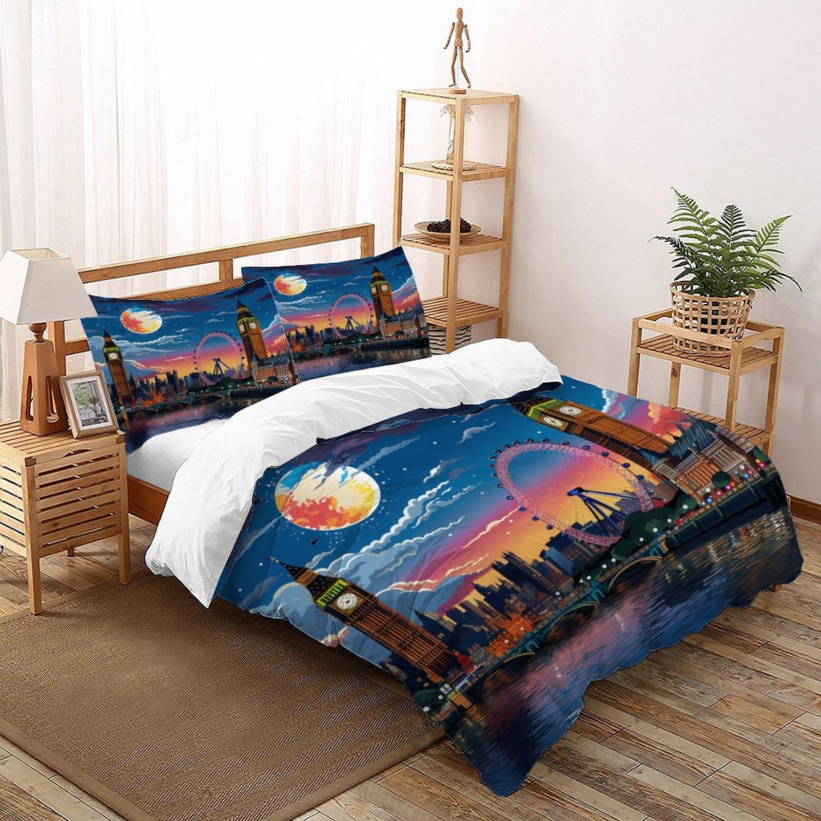 Housse de couette feuille de palmier parure de lit 135x200 microfibre imprimé plante pour adulte