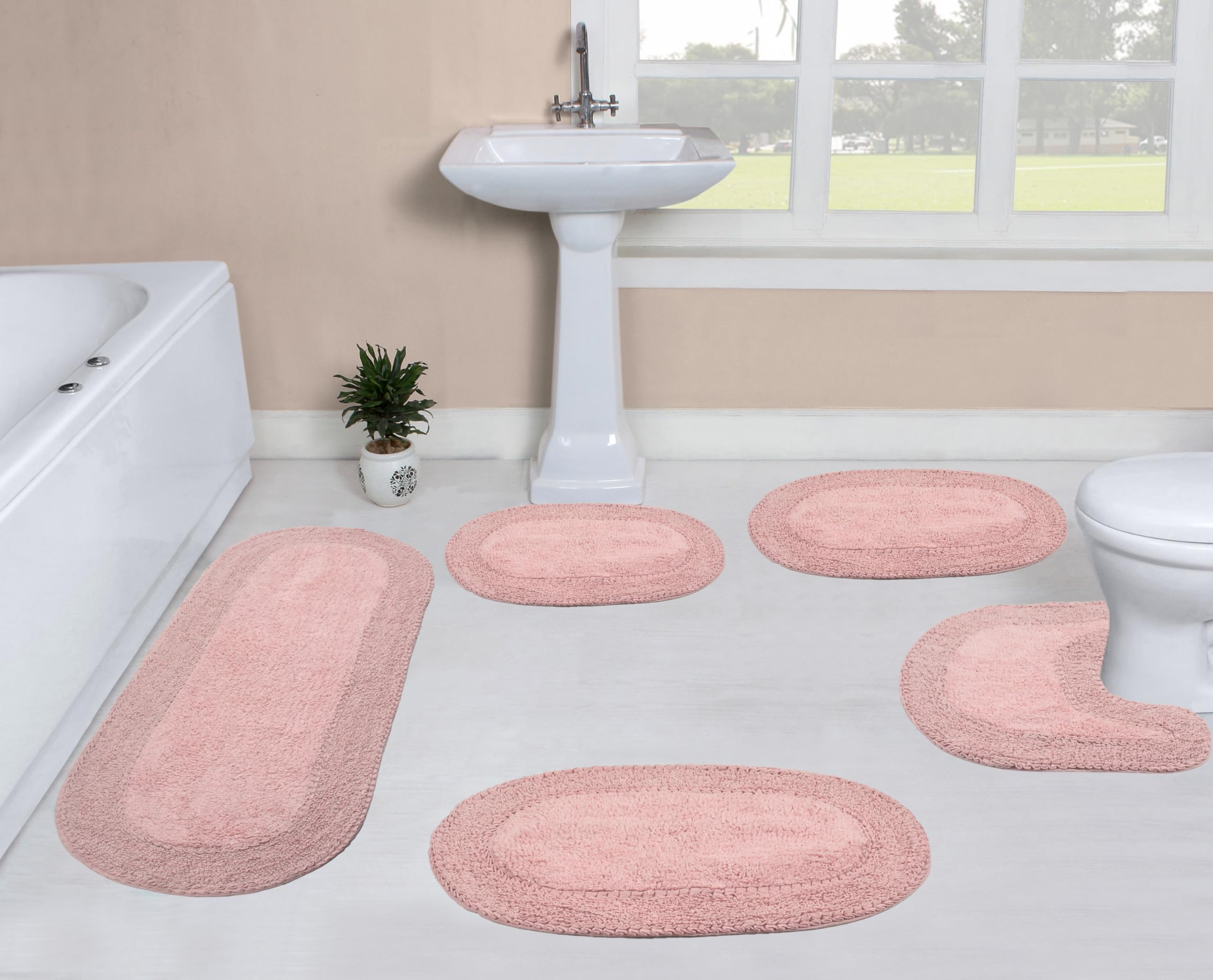 Home Weavers Double Ruffle Collection 100 Cotton Bathroom Rugs Set Washable Rug Extra Soft and Absorbent bath Rug