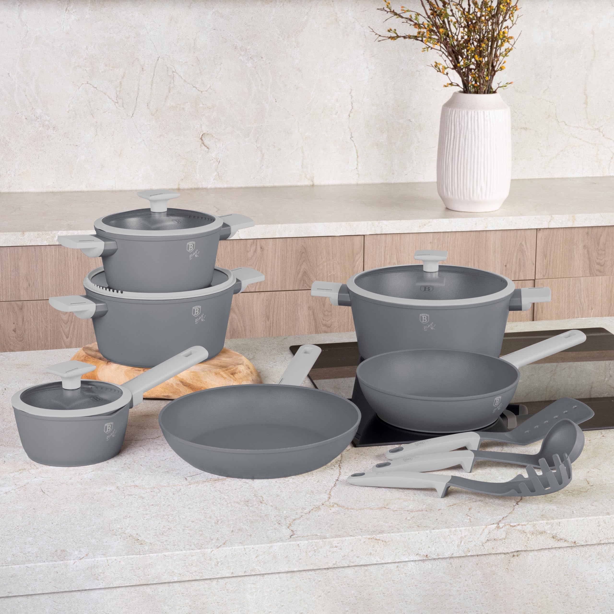 Berlinger Haus 15-teiliges Titanbeschichtetes Kochgeschirr-Set Aspen Collection - Hochwertiges Kochgeschirr für alle Herdarten, langlebig und pflegeleicht