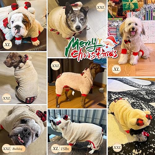Miniatura 4 de KYEESE Pijamas de Navidad para perros, renos con corbatín rojo, búfalo a cuadros para perros grandes, pijamas para mascotas, disfraz de perro