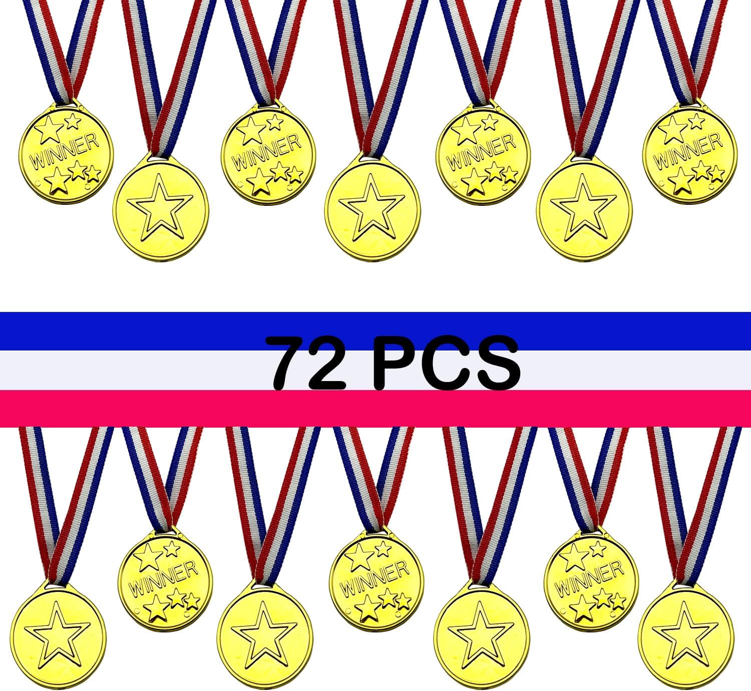 72 PCS Plastic Winner Medals for Kids,Gold Medals for Awards for School Sports, Soccer Competition, Games, Talent Show, Gymnastic, Party Favors, Dress Up or Celebration Souvenir