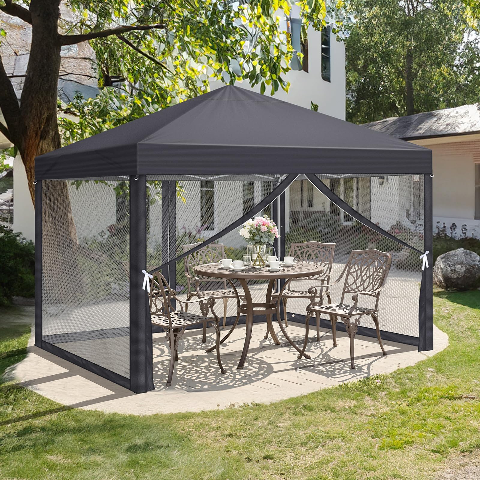 LEADZM Pavillon,Faltpavillon,Wasserdicht,UV Schutz 50+,Höhenverstellbar mit Moskitonetzen, Stabil, Ideal für Garten, Terrasse, Camping und gewerbliche Nutzung (Anthrazit, 3x3-4 Seitenteilen)