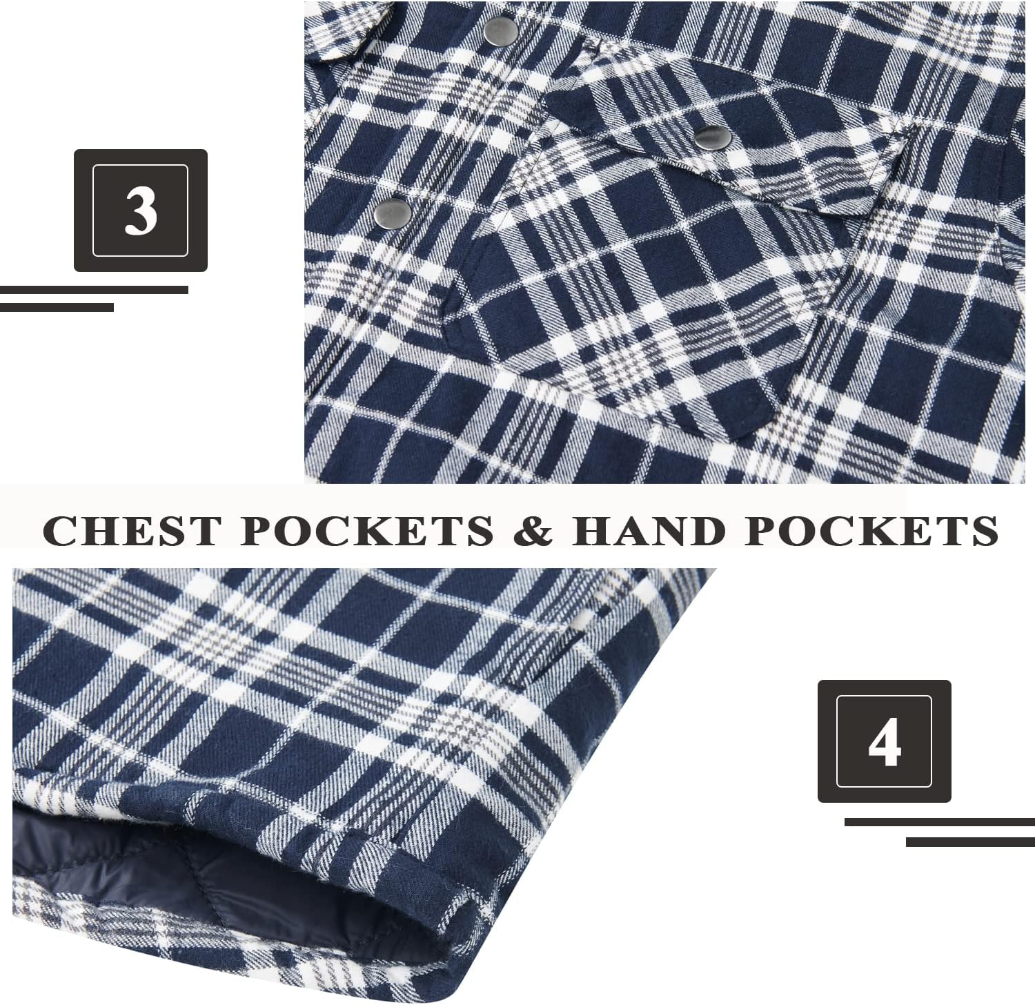 KEFITEVD Men's Flannel Shirt Jacket Winter Warm Long Sleeve Quilted Lined Plaid Coats Soft Button Down Thick Shirts with Hood