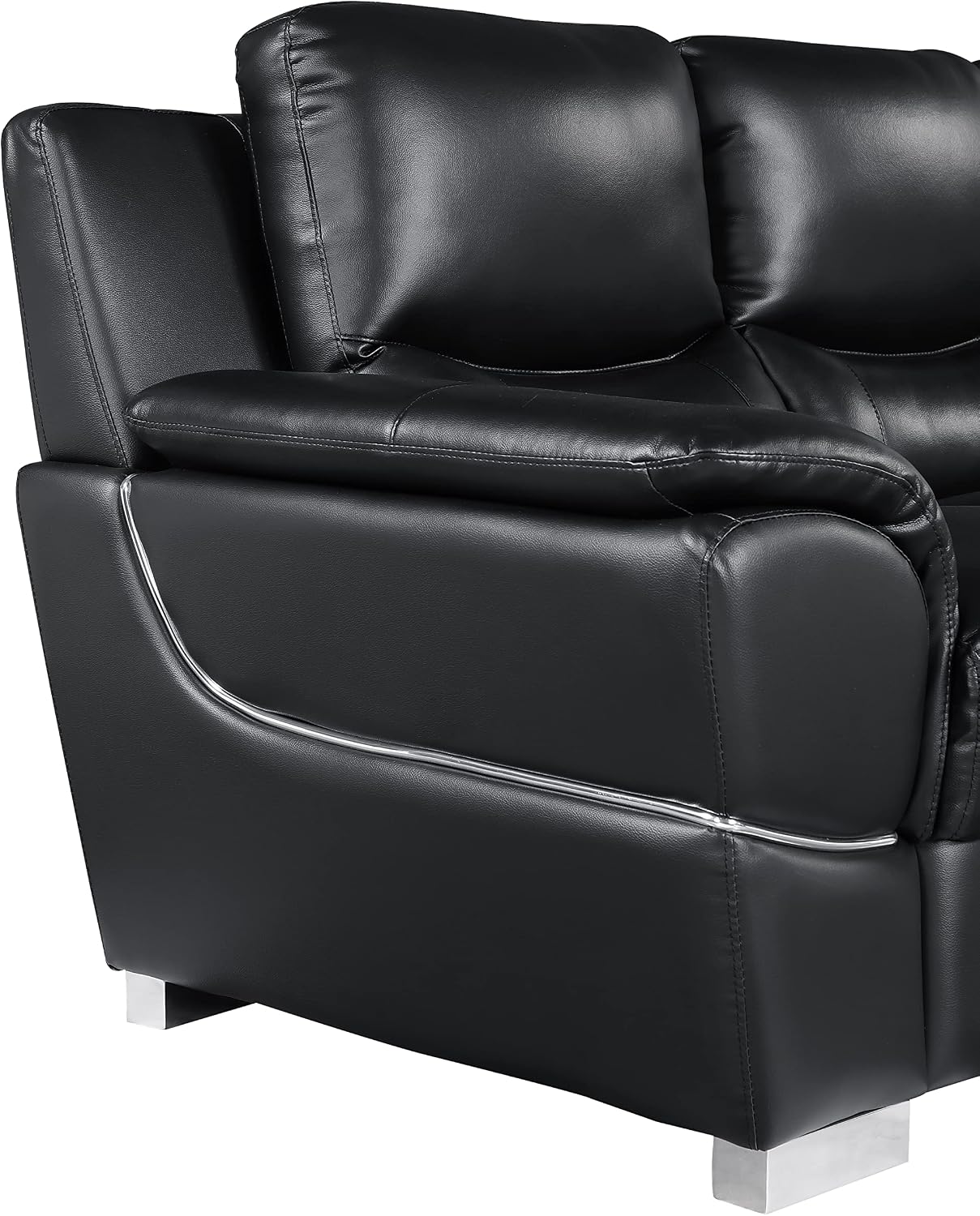 Blackjack Furniture Binion 1 Piece Modern Genuine Leather Loveseat for Living Room with Padded Headrest, Wide Arms & Chrome Accents, Elegant Upholstered Couch, Loveseat, Black