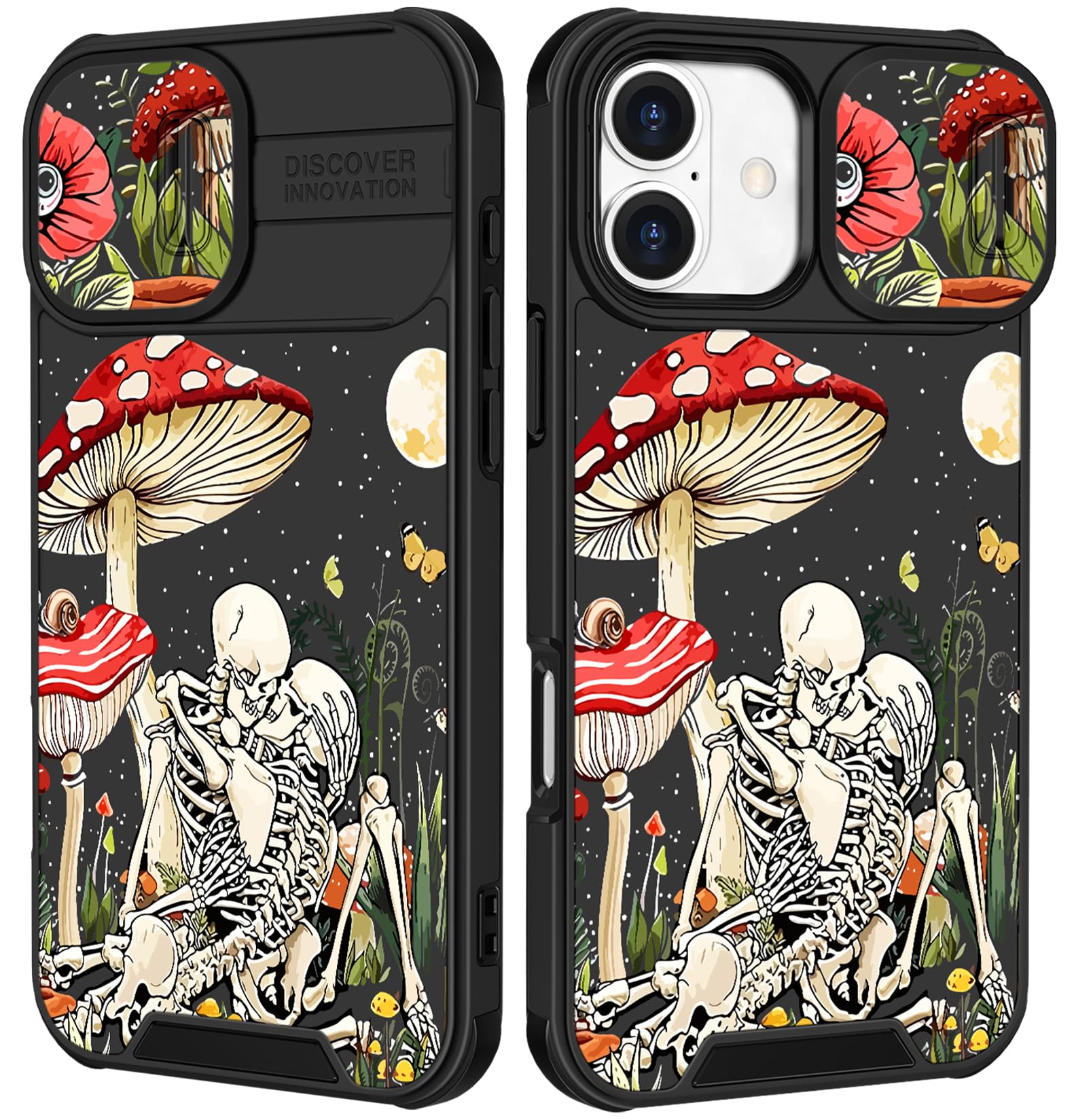 Funermei for iPhone 17 Case - Women Girls Cute Phone Cover Pretty Girly Aesthetic Black Butterfly Unique Design with Slide Camera Cover and Dual Protection Funda for iPhone 17 Case